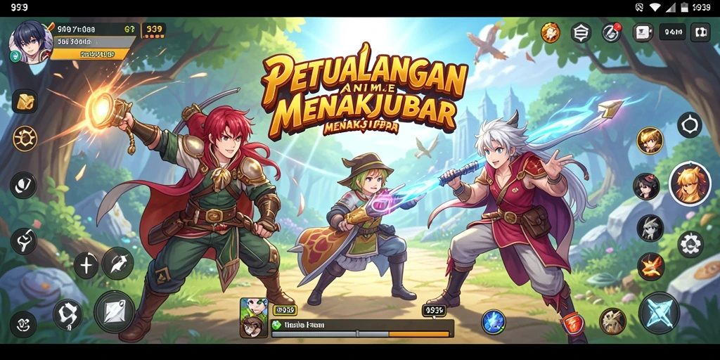 Tampilan gameplay menarik dari game Anime 9939 dengan karakter berwarna-warni.