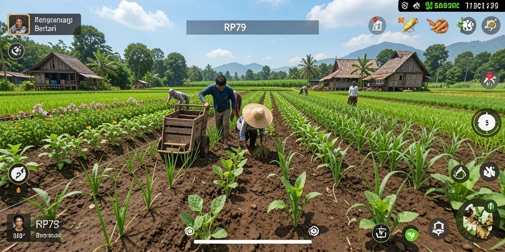 Tangkapan layar menunjukkan gameplay seru RP79 saat bertani di ladang.