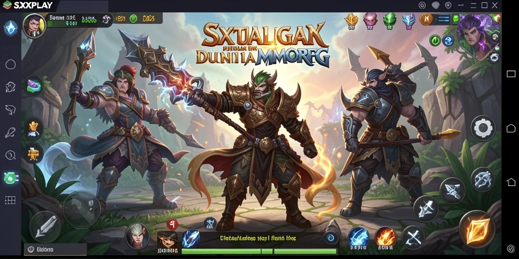 Tangkapan layar utama SXXPLAY menampilkan aksi seru dalam gameplay MMORPG.